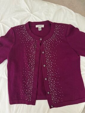 Vintage St. John Magenta Crystal-Embellished Cardigan